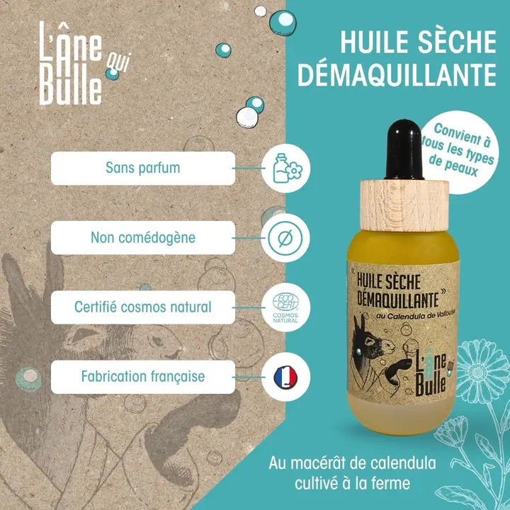 L'Âne qui Bulle - Huile Sèche Démaquillante au Calendula de Vallouise - Cosmos Natural