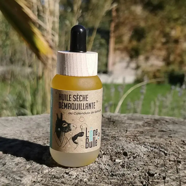 L'Âne qui Bulle - Huile Sèche Démaquillante Calendula flacon pipette en nature
