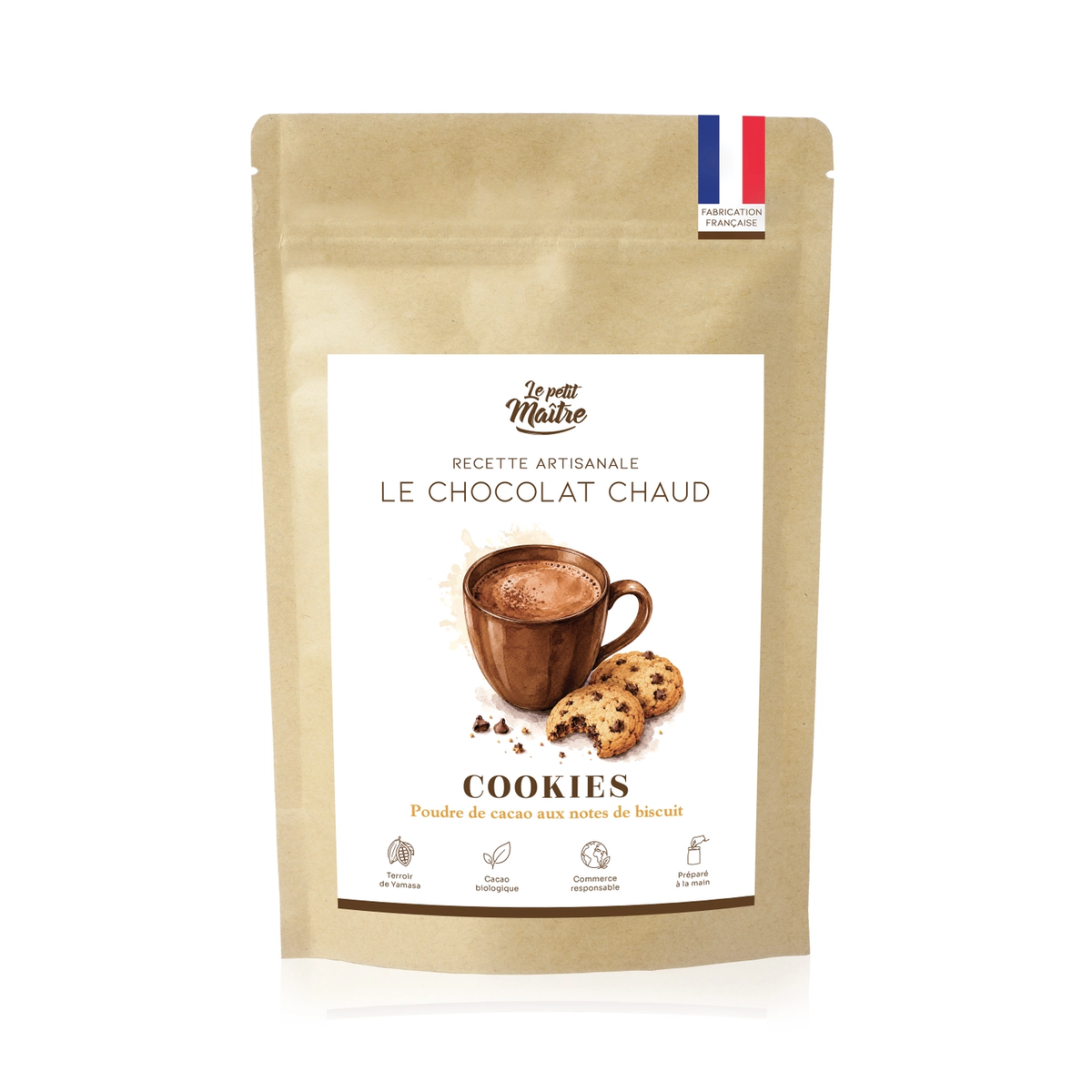 Chocolat Chaud Cookies Le Petit Maître – poudre de cacao bio aux notes de biscuit, fabriqué en France
