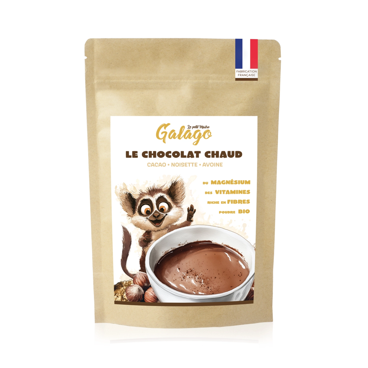 Galago Le Chocolat Chaud Bio Cacao Noisette Avoine – Le Petit Maître, poudre bio fabriquée en France