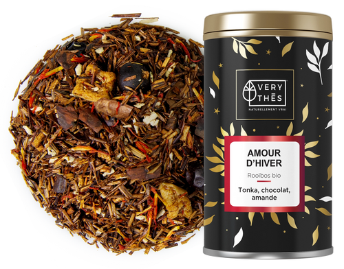Amour d'Hiver Very Thès – rooibos bio tonka, chocolat & amande, boîte métal noire