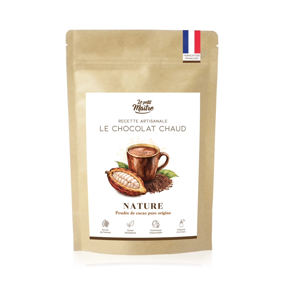 Chocolat Chaud Nature Le Petit Maître – poudre de cacao bio pure origine, fabriqué en France
