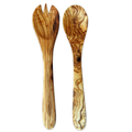 Couverts à salade en bois d'olivier massif – cuillère et fourchette sculptées artisanalement, veines naturelles uniques