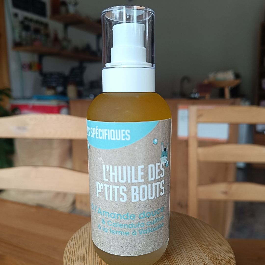 L’Huile des P’tits Bouts – flacon pompe 100 ml, huile amande douce & calendula, Les Spécifiques
